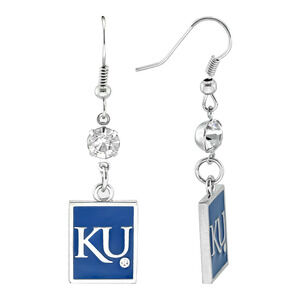 Kansas Jayhawks Women's Square Dangle Earrings, Fish Hook, NCAA
